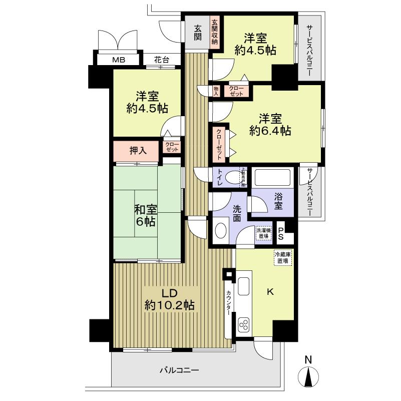 Floor plan. 4LDK, Price 34,800,000 yen, Footprint 81.1 sq m , Balcony area 14 sq m