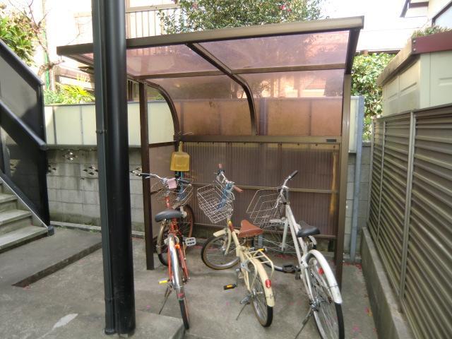 View. Bicycle parking lot with a roof is also equipped