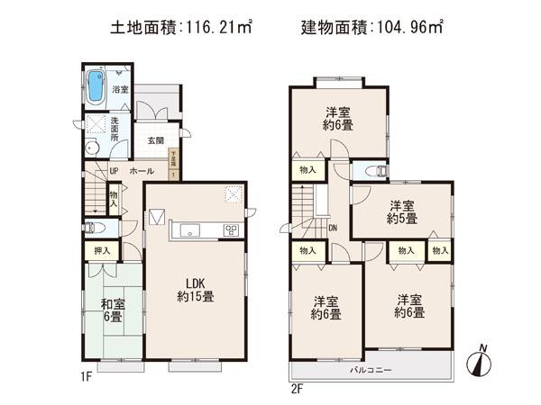 Floor plan. (1 Building), Price 38,800,000 yen, 5LDK, Land area 116.21 sq m , Building area 104.96 sq m