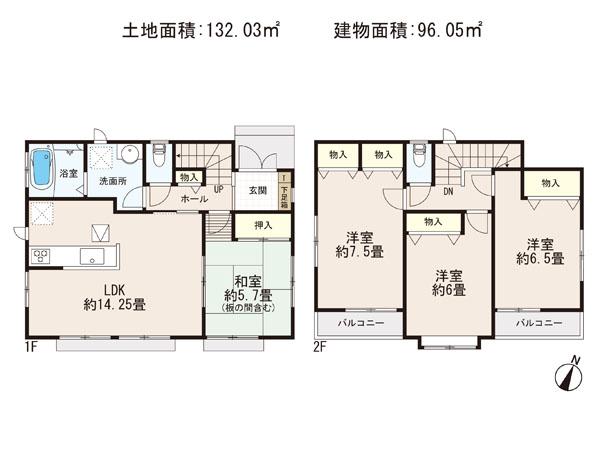 Floor plan. (Building 2), Price 33,800,000 yen, 4LDK, Land area 132.03 sq m , Building area 96.05 sq m