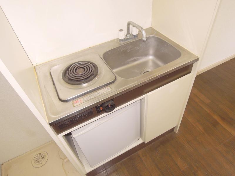 Kitchen. It comes with a mini-fridge in the kitchen