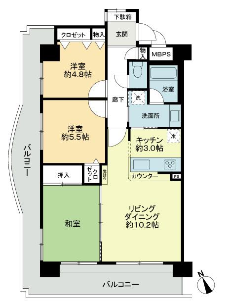 Floor plan. 3LDK, Price 18,800,000 yen, Occupied area 67.78 sq m , Balcony area 22.71 sq m