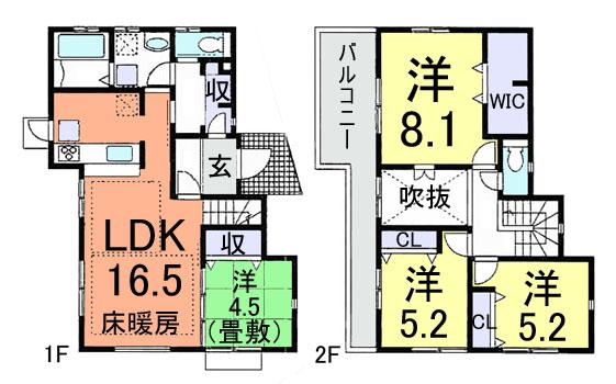 Floor plan. 26,800,000 yen, 4LDK, Land area 108.61 sq m , Building area 99.37 sq m