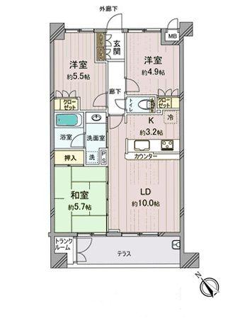 Floor plan. 3LDK, Price 23 million yen, Occupied area 64.02 sq m