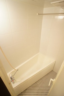 Bath. Unusual shape of the tub. Tile is fashionable. 