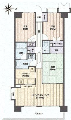 Floor plan. 3LDK, Price 19,800,000 yen, Occupied area 64.38 sq m , Balcony with a balcony area 14.55 sq m airy day is good