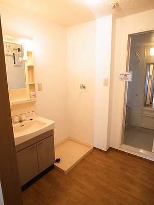 Washroom. There is also spacious course independent wash basin also undressing space