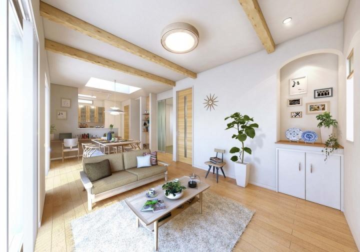 Living. 26 Building [Country Natural design with makeup beams and arch design complement the graceful natural materials. Will gift you a relaxing time and spacious among the warmth of natural materials]