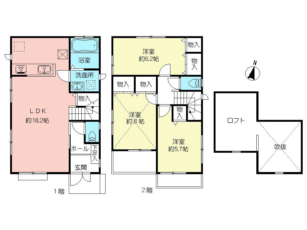 Floor plan. (Building 2), Price 26,800,000 yen, 3LDK, Land area 103.15 sq m , Building area 85.7 sq m