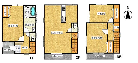 Floor plan. (5 Building), Price 34,800,000 yen, 3LDK, Land area 81.12 sq m , Building area 104.74 sq m