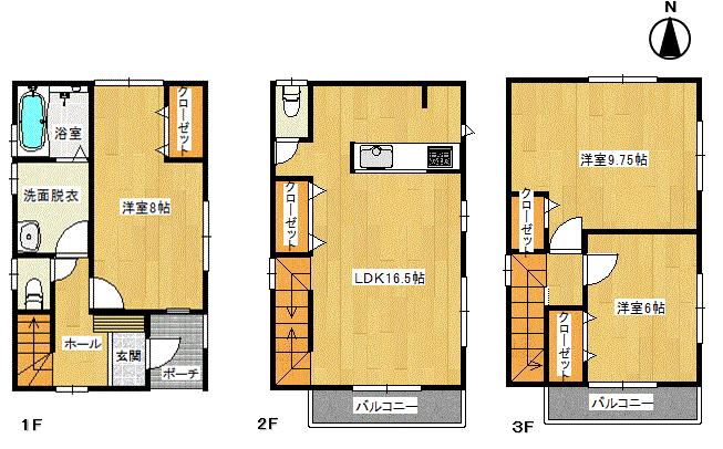 Floor plan. (7 Building), Price 33,800,000 yen, 3LDK, Land area 82.44 sq m , Building area 96.87 sq m