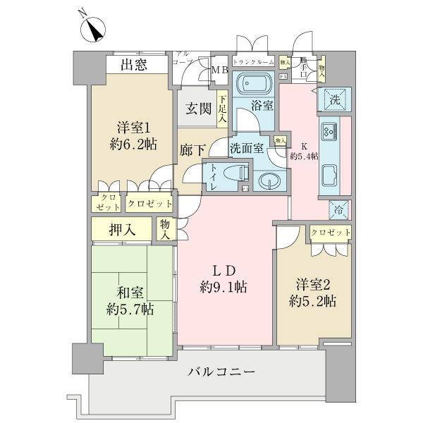 Floor plan. 3LDK, Price 18,800,000 yen, Occupied area 70.25 sq m , Balcony area 13.33 sq m
