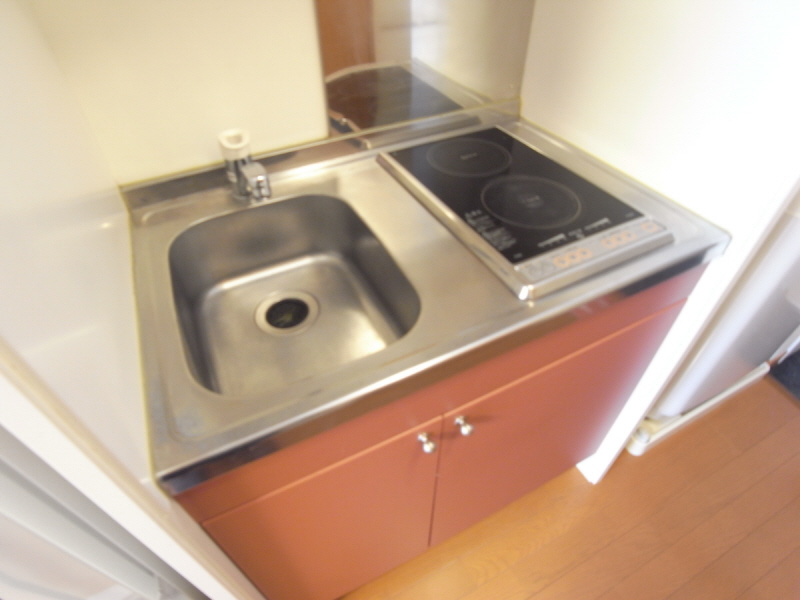 Kitchen. Two-burner stove will spread the width of the dishes! 