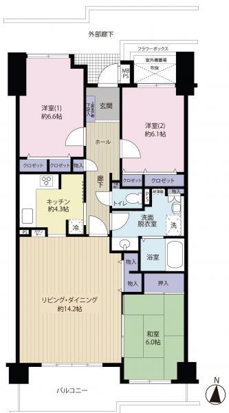 Floor plan. 3LDK, Price 12.8 million yen, Footprint 86.5 sq m , Balcony area 11.22 sq m floor plan