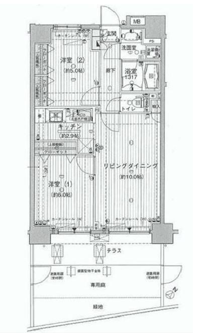 Floor plan. 2LDK, Price 18.5 million yen, Occupied area 53.82 sq m