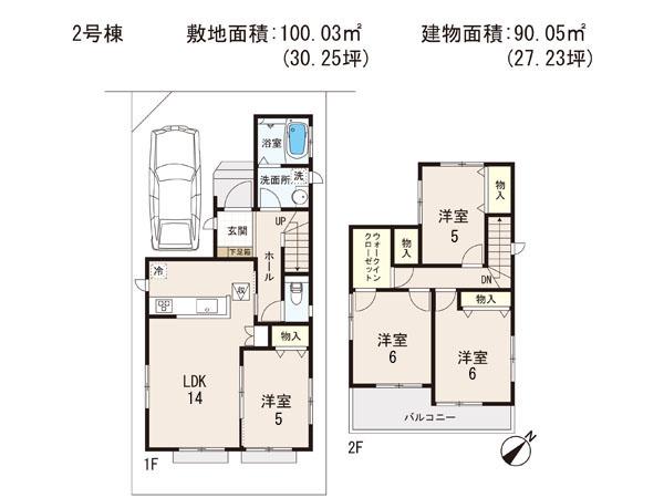 Floor plan. (Building 2), Price 22,800,000 yen, 4LDK, Land area 100.03 sq m , Building area 90.05 sq m
