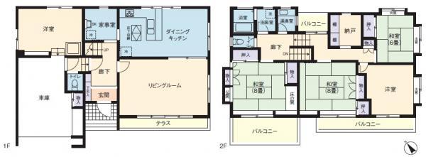 Floor plan. 29,800,000 yen, 5LDK+S, Land area 198 sq m , Building area 191.4 sq m
