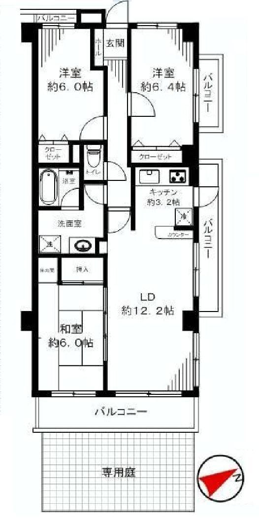 Floor plan. 3LDK, Price 24,800,000 yen, Occupied area 75.93 sq m , Balcony area 14.81 sq m