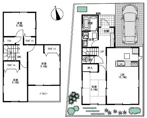 Floor plan. (1 Building), Price 37,800,000 yen, 4LDK, Land area 105.42 sq m , Building area 98.54 sq m