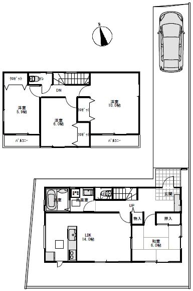 Floor plan. (Building 2), Price 34,800,000 yen, 4LDK, Land area 129.61 sq m , Building area 103.5 sq m