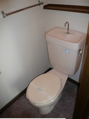 Toilet. Clean toilet already flooring also be re-covering wallpaper