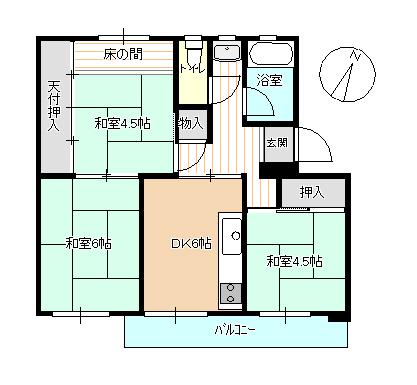 Floor plan. 3DK, Price 3.5 million yen, Occupied area 46.77 sq m , Balcony area 9.19 sq m