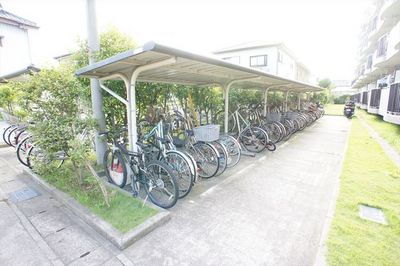 Other common areas. Residents dedicated bicycle parking lot with a roof