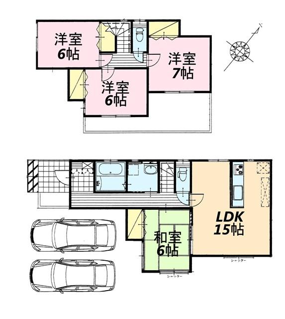 Floor plan. (6 Building), Price 21,400,000 yen, 4LDK, Land area 125 sq m , Building area 97.29 sq m
