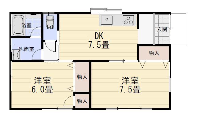 Floor plan. 18.5 million yen, 2DK, Land area 231.44 sq m , Building area 49.68 sq m