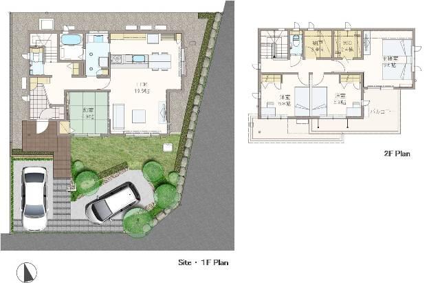 Floor plan. <1-14> Floor Plan ・ Which was raised to draw on the basis of the figures for the outside structure and planting arrangement, Actually is can differ. Furniture and cars are not included in the sale price. Orientation symbol, there is a case to produce a slight difference.