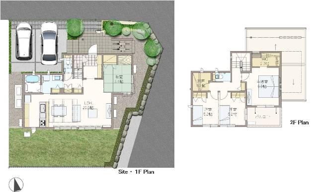 Other introspection. <2-1> Floor Plan ・ Which was raised to draw on the basis of the figures for the outside structure and planting arrangement, Actually is can differ. Furniture and cars are not included in the sale price. Orientation symbol, there is a case to produce a slight difference.