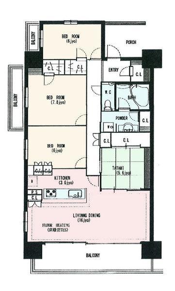 Floor plan. 4LDK, Price 31,900,000 yen, The area occupied 102.4 sq m , Balcony area 20.4 sq m