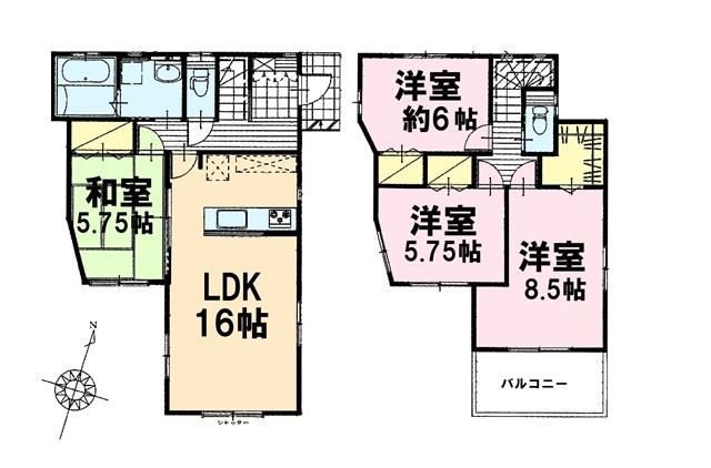 Floor plan. (Building 2), Price 19,400,000 yen, 4LDK, Land area 166 sq m , Building area 99.57 sq m