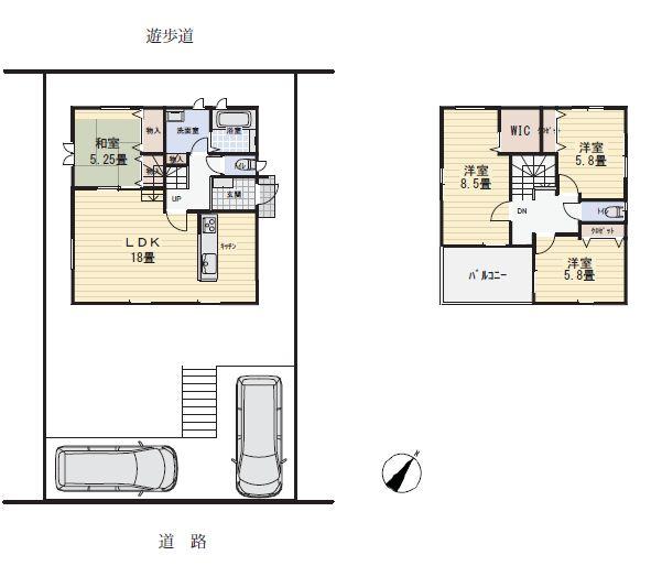 Compartment view + building plan example. Building plan example (1-11) 4LDK + S, Land price 13.8 million yen, Land area 169.15 sq m , Building price 14,350,000 yen, Building area 104.34 sq m