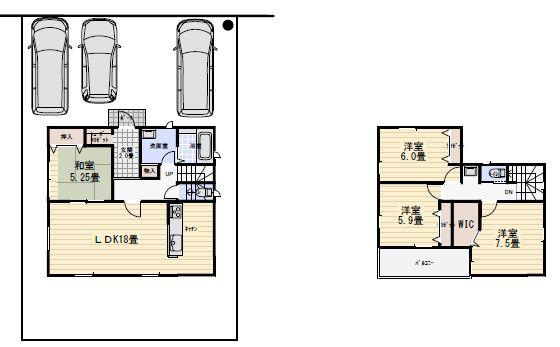 Compartment view + building plan example. Building plan example (3-12) 4LDK + S, Land price 9.6 million yen, Land area 169.6 sq m , Building price 14,640,000 yen, Building area 105.58 sq m