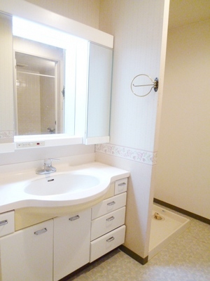 Washroom. Is a wash basin to be easy-to-use three-sided mirror. It is housed many.