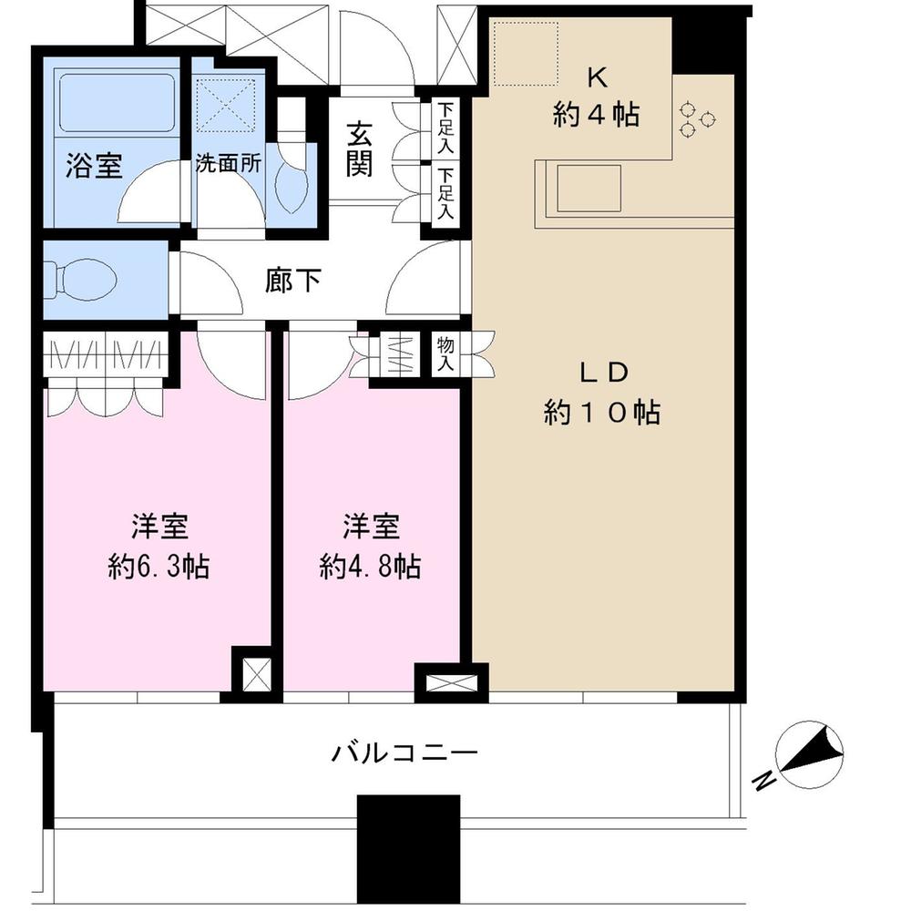 Floor plan. 2LDK, Price 47 million yen, Occupied area 56.66 sq m , Balcony area 10.5 sq m open type of kitchen there is feeling of freedom.