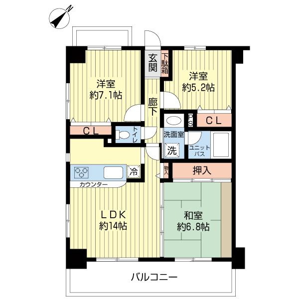 Floor plan. 3LDK, Price 24,900,000 yen, Occupied area 70.81 sq m , Balcony area 10.5 sq m