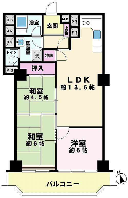 Floor plan. 3LDK, Price 17.8 million yen, Occupied area 67.89 sq m , Balcony area 9 sq m