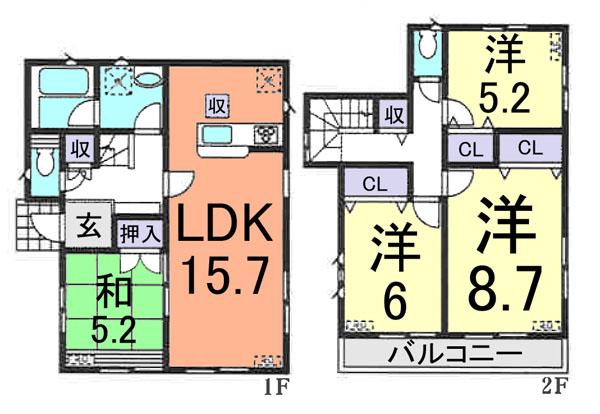 Floor plan. (1 Building), Price 25,800,000 yen, 4LDK, Land area 108.75 sq m , Building area 96.38 sq m