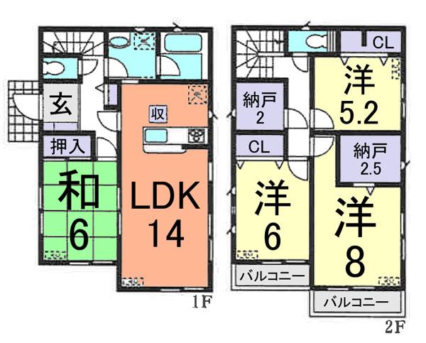 Floor plan. (Building 2), Price 23.8 million yen, 4LDK+2S, Land area 145.09 sq m , Building area 100.44 sq m
