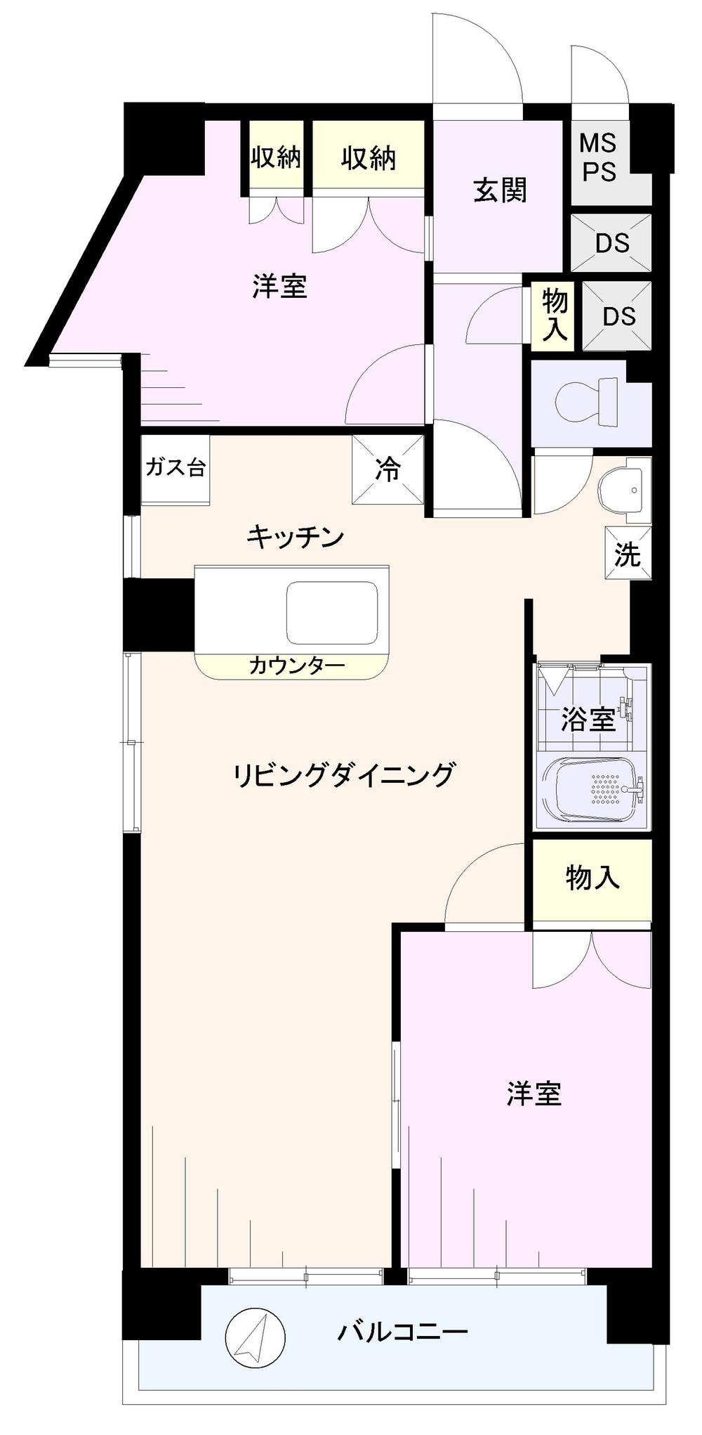 Floor plan. 2LDK, Price 11.5 million yen, Occupied area 62.31 sq m , Balcony area 6.48 sq m