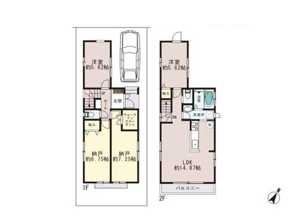 Floor plan. 41,800,000 yen, 2LDK + 2S (storeroom), Land area 94.04 sq m , Building area 91.09 sq m south balcony ・ There is storage space abundant walk-in closet