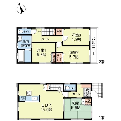 Floor plan. 28.8 million yen, 4LDK, Land area 86.74 sq m , Building area 86.44 sq m