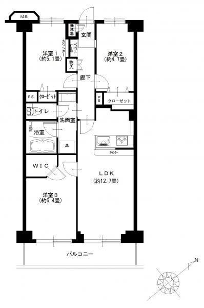 Floor plan. 3LDK, Price 29,300,000 yen, Footprint 66.5 sq m , Balcony area 7.54 sq m