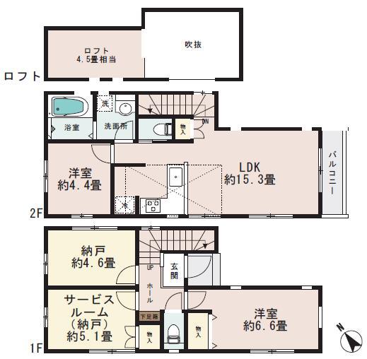Floor plan. (1 Building), Price 38,800,000 yen, 2LDK+2S, Land area 74.21 sq m , Building area 82.18 sq m