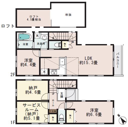 Floor plan. (Building 2), Price 41,500,000 yen, 2LDK+2S, Land area 74.2 sq m , Building area 82.18 sq m