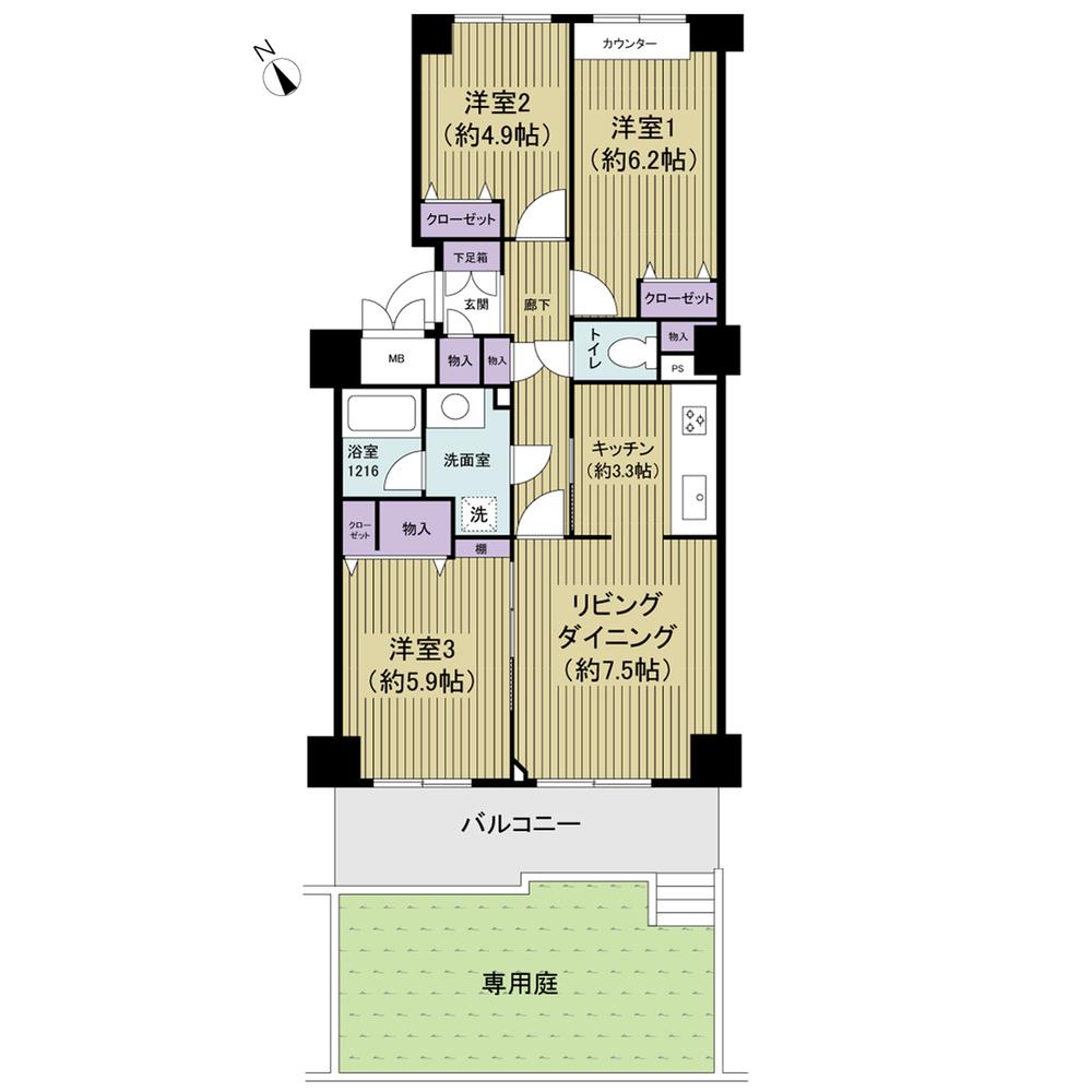 Floor plan. 3LDK, Price 29,700,000 yen, Occupied area 66.12 sq m , Balcony area 9.37 sq m