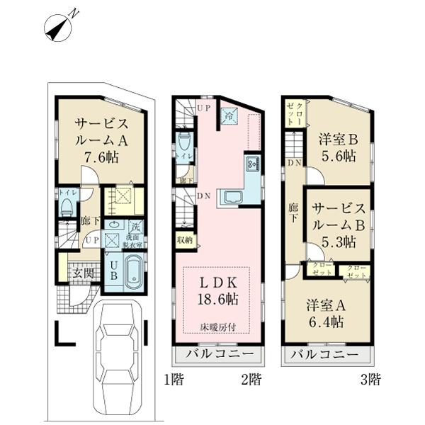 Floor plan. (D Building), Price 46,500,000 yen, 2LDK+2S, Land area 60 sq m , Building area 106.78 sq m