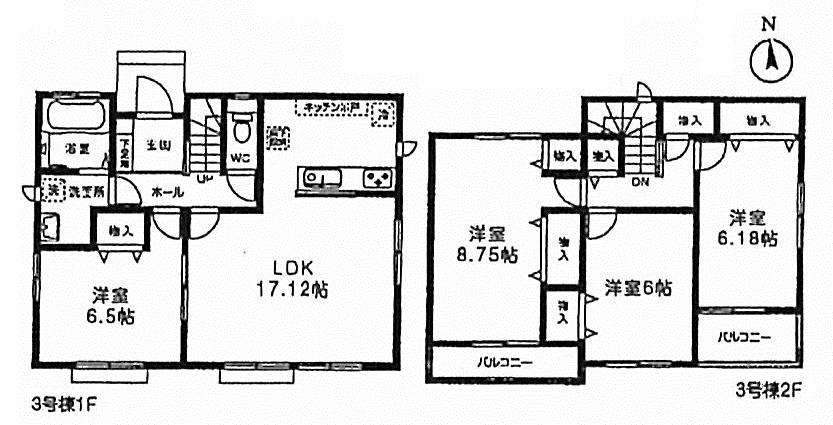 Floor plan. (3 Building), Price 26,800,000 yen, 4LDK, Land area 141.42 sq m , Building area 103.81 sq m